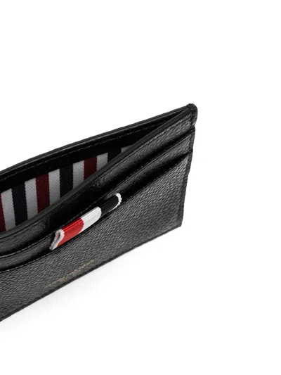 Thom Browne Double Sided Card Holder With Rwb Gg Tab In Pebble Grain Leather Accessories In Black
