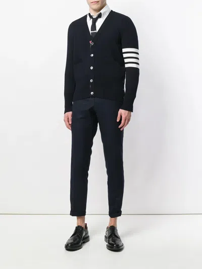 Thom Browne Milano Stitch V Neck Cardigan With 4 Bar In Fine Merino Wool Clothing
