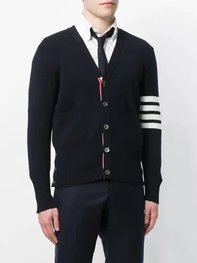 Thom Browne Milano Stitch V Neck Cardigan With 4 Bar In Fine Merino Wool Clothing