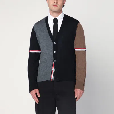 Thom Browne Fun Multicolor Virgin Wool Cardigan In Black