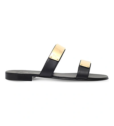 Shop Giuseppe Zanotti Zak Plate Mule Leather Sandals In Blk/other