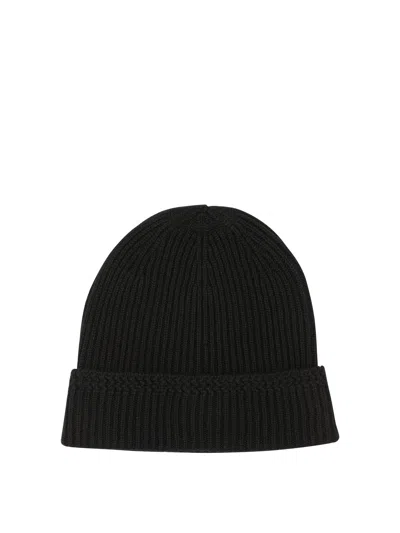 Tom Ford Mens Black Logo-patch Ribbed Cashmere-knit Beanie Hat In Black