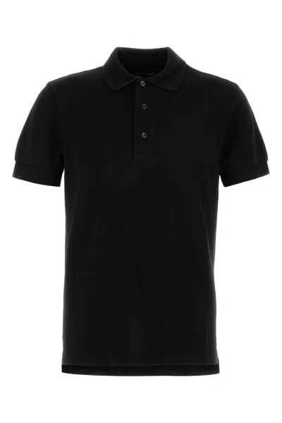 Tom Ford Black Short-sleeves Polo In Cotton Piquet Jersey Man In Black