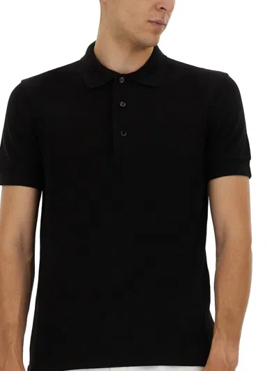 Tom Ford Black Short-sleeves Polo In Cotton Piquet Jersey Man In Black