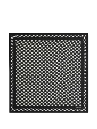 Tom Ford Signature Patterned Silk Scarf With Contrasting Border In Black