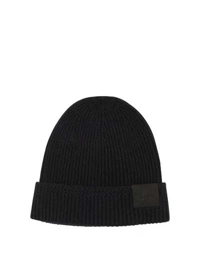 Tom Ford Mens Black Logo-patch Ribbed Cashmere-knit Beanie Hat