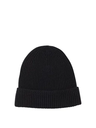 Tom Ford Mens Black Logo-patch Ribbed Cashmere-knit Beanie Hat