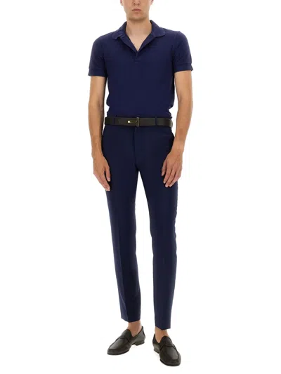 Tom Ford Blue Polo T-shirt With Embroidered Tone On Tone Logo In Cotton Man