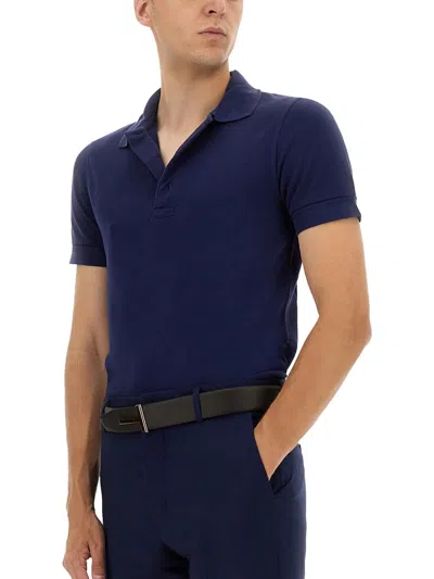 Tom Ford Blue Polo T-shirt With Embroidered Tone On Tone Logo In Cotton Man