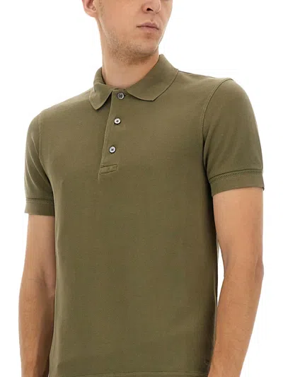 Tom Ford Classic Pique Polo With Tailored Fit In Green
