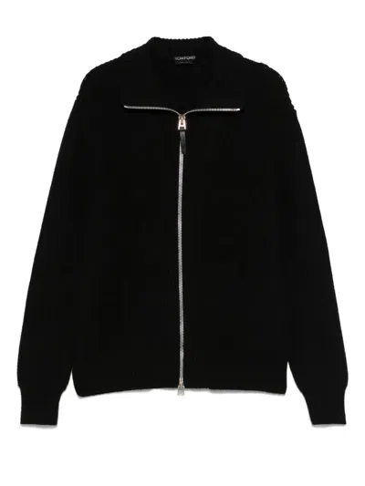 Tom Ford Slim-fit Ribbed Wool And Cashmere-blend Zip-up Cardigan