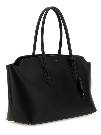 Tom Ford Large Leather Shopping Bag In Black