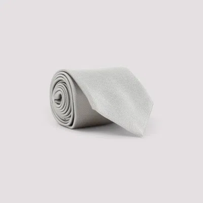 Tom Ford Solid Mogador Silk Tie With Diagonal Stripes In Gray
