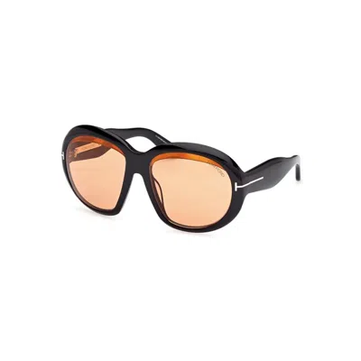 Tom Ford Angellica Amber Oval Ladies Sunglasses Ft1193 01e 58 In Black