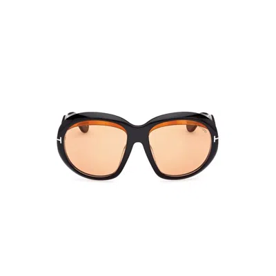 Tom Ford Angellica Amber Oval Ladies Sunglasses Ft1193 01e 58 In Black