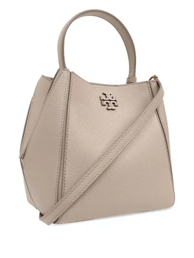 Tory Burch Mcgraw Small Leather Bucket Bag In Gray