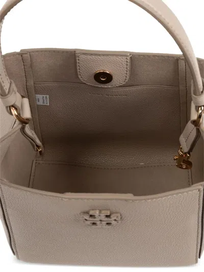Tory Burch Mcgraw Small Leather Bucket Bag In Gray