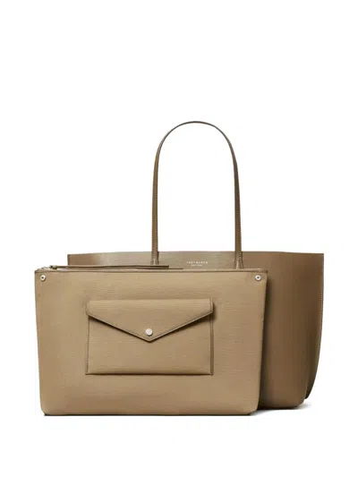 Tory Burch Brown Textured Leather Shopper Bag In Brown