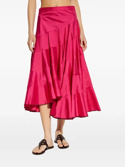 Tory Burch Flared High Waist Silk Skirt