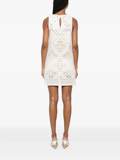 Twinset Twin-set Sleeveless Mini Dress With Floral Cut-outs In White