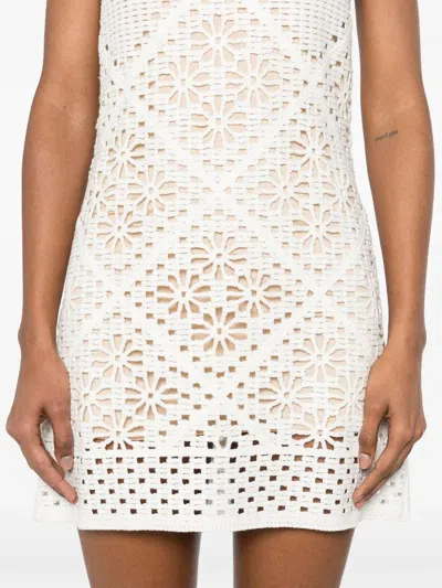 Twinset Twin-set Sleeveless Mini Dress With Floral Cut-outs In White