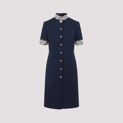 Valentino Indigo Blue Dress With Macramé Trim In Blue