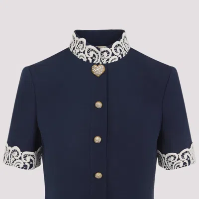 Valentino Indigo Blue Dress With Macramé Trim In Blue