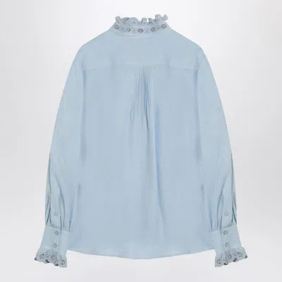 Valentino Light Blue Linen Shirt With Ruffles