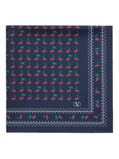 Valentino Cherry Print Polka Dot Border Scarf