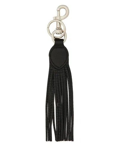 Valentino Garavani Fringed Leather Key Ring With Carabiner And Signature V Logo
