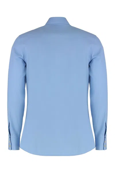 Valentino Rounded-hem Cotton Shirt In Blue