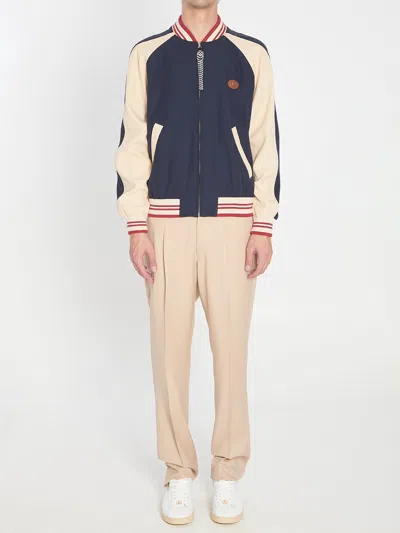 Valentino Sporty Bomber Jacket With Embroidered Details In Blue
