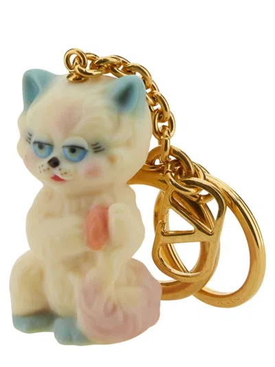 Valentino Le Chat De La Maison Gold-tone And Plastic Key Fob In Gold