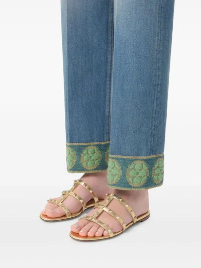 Valentino Studded Leather Flat Sandals In Gold