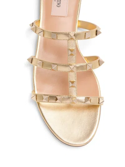 Valentino Studded Leather Flat Sandals In Gold