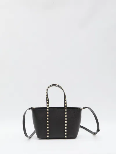 Valentino Small Calfskin Tote Studs In Black