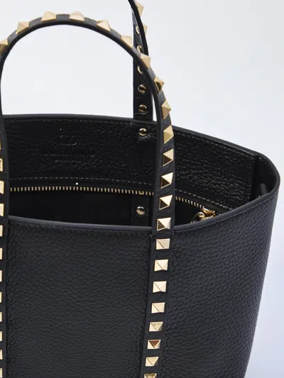 Valentino Small Calfskin Tote Studs In Black