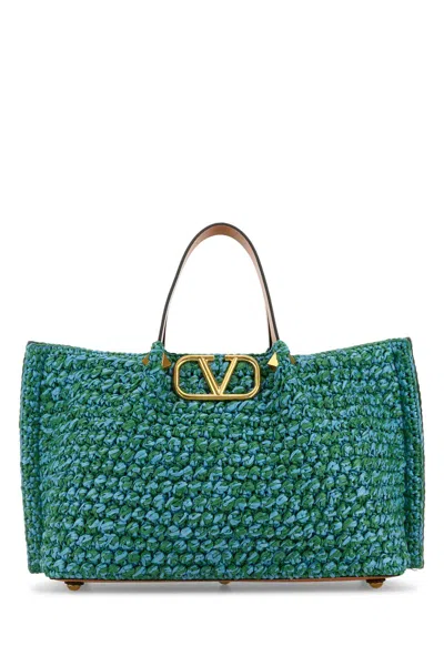 Valentino Two-tone Raffia Medium Shopping Bag