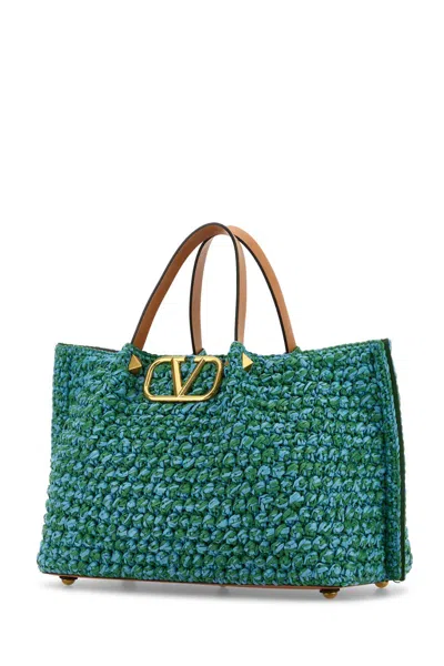 Valentino Two-tone Raffia Medium Shopping Bag