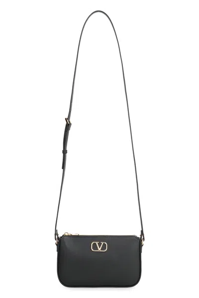 Valentino Vlogo Signature Leather Crossbody Bag In Black
