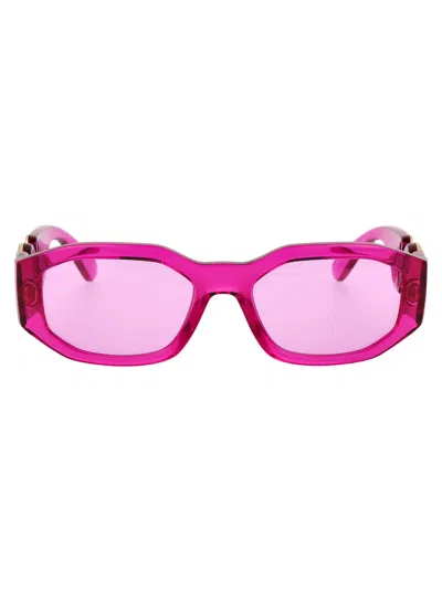 Versace Transparent Fuxia Nylon Sunglasses In Pink