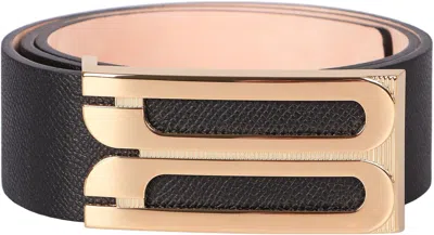 Victoria Beckham Saffiano Black Belt With Gold Buckle