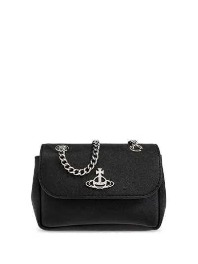 Vivienne Westwood Textured Black Handbag With Chain Strap