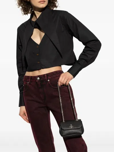 Vivienne Westwood Textured Black Handbag With Chain Strap