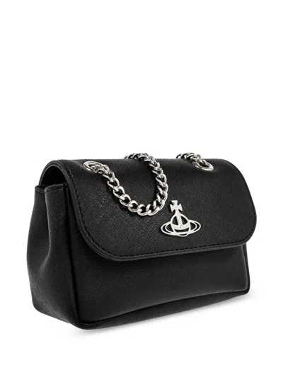 Vivienne Westwood Textured Black Handbag With Chain Strap