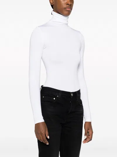 Wolford Ribbed High Neck Bodysuit In White