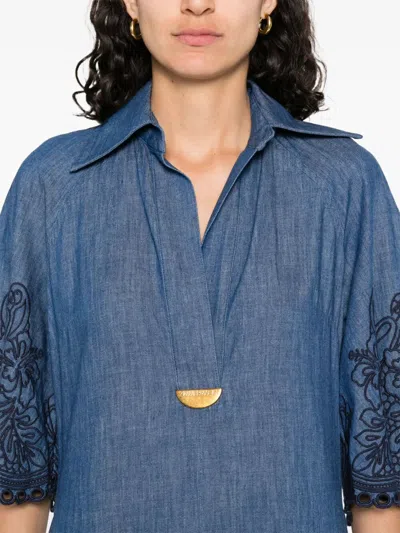 Zimmermann Coco Embroidered Denim Long Dress