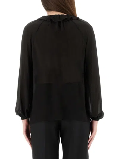 Michael Kors Ruffled-neck Blouse In Black