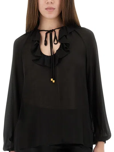 Michael Kors Ruffled-neck Blouse In Black