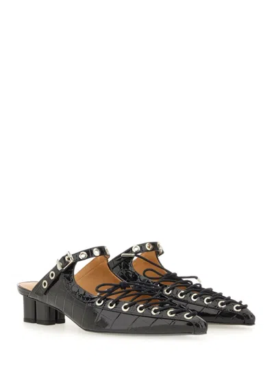 Ganni Laced Block Heel Mules With Eyelet Detailing